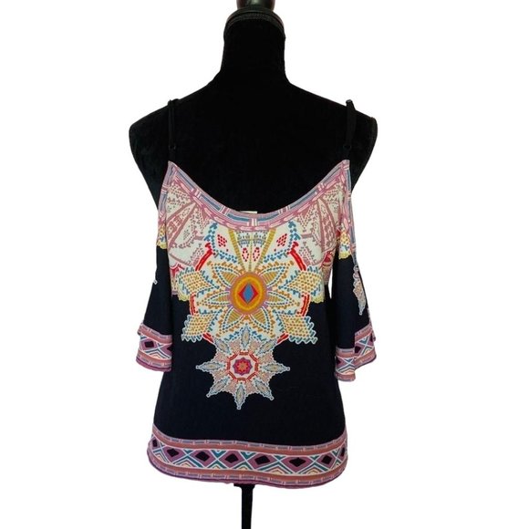 Flying Tomato Aztec tribal cold shoulder off cut out blouse top tie front size S - Picture 8 of 8